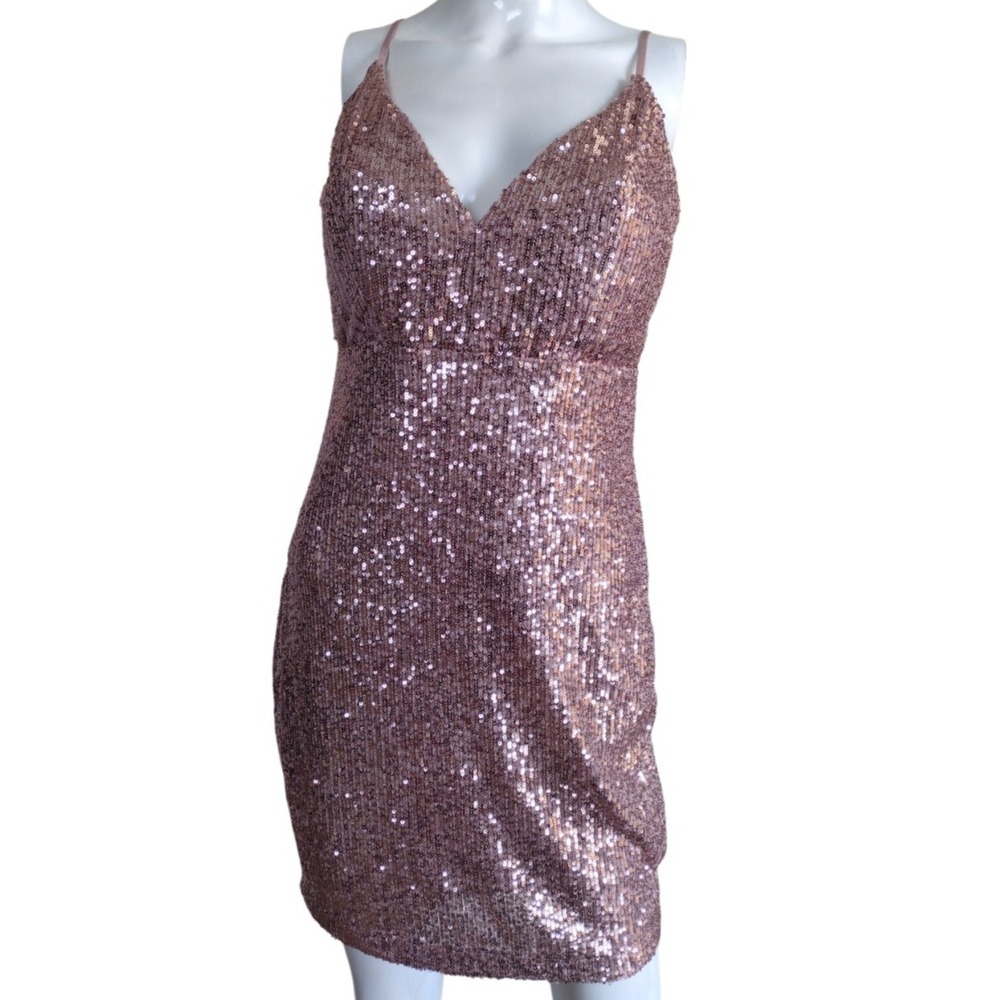 EMERALD SUNDAE Dress Woman's L Sequined Low-Back Mauve Juniors Prom‎ Party